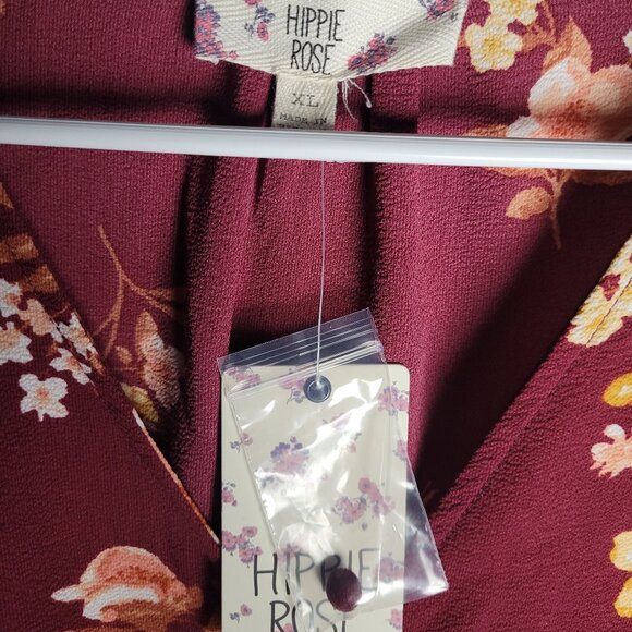 Hippie Rose Cropped Blouse Woman's XL Elastic Waist Band Maroon Top NWT - Picture 3 of 3